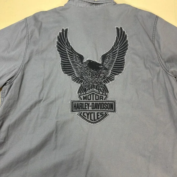 Harley-Davidson Men's XL Shirt Gray ShortSleeve Button Up Embroidered Eagle Back - Picture 3 of 10